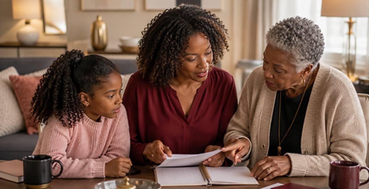 Adult supporting children and aging parents