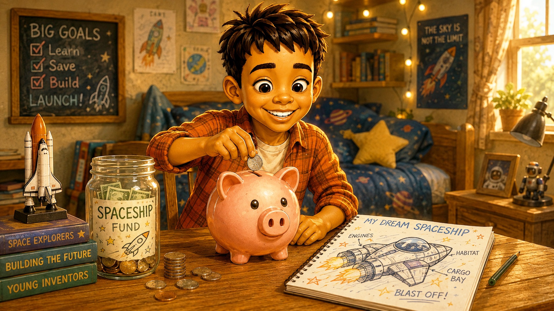 Caleb saving toward his dream spaceship